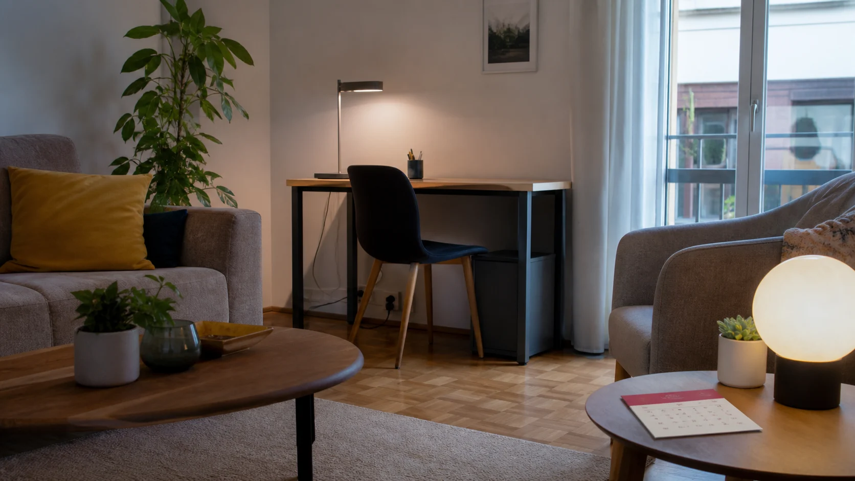 Un logement calme en Suisse romande avec une pièce temporairement inutilisée et un rendez-vous d’évaluation planifié.